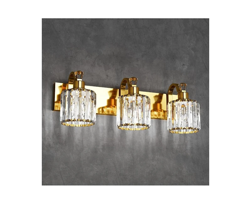 gaomon Modern Crystal Bathroom Vanity Lights Gold Bathroom Light Fixtures Crystal Vanity Shower Lights Over Mirror, Mirror Glass Crystal Bathroom Vani