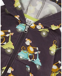 Deux par Deux Toddler Boys Printed French Terry Hooded Full Zip Cardigan Sweatshirt Monkey On Navy Moped - Toddler|Child