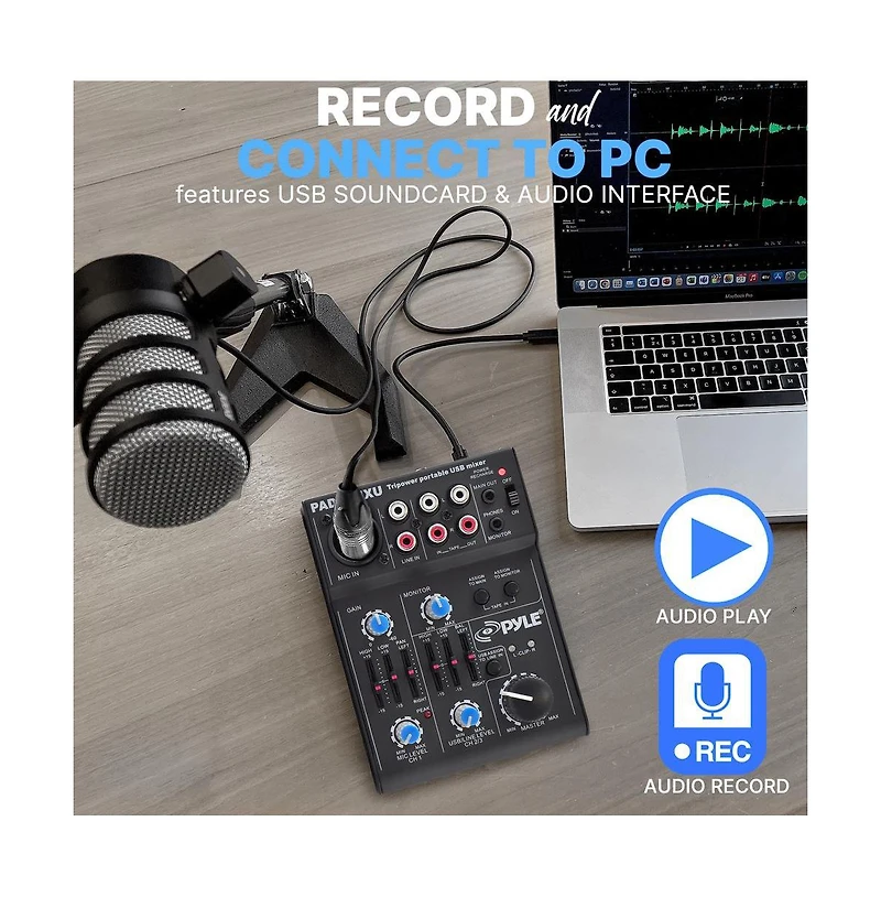 Pyle Compact Dj Mixer with Usb Interface, 5-Channel Pro Audio Mixer