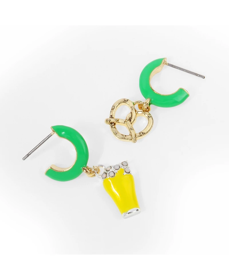 Betsey Johnson Faux Stone Shamrock Roll Beer Pretzel Charm Huggie Earrings