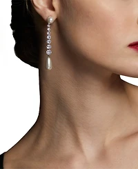 Eliot Danori Silver-Tone Cubic Zirconia & Imitation Pearl Linear Drop Earrings, Exclusively at Macy's