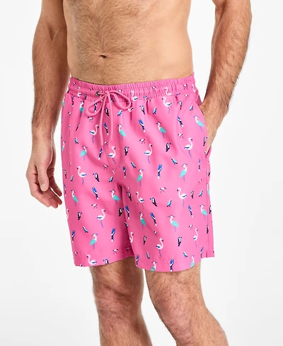 Club Room Men's Bird Party Print Drawstring 7" Swim Trunks, Exclusively at Macy's