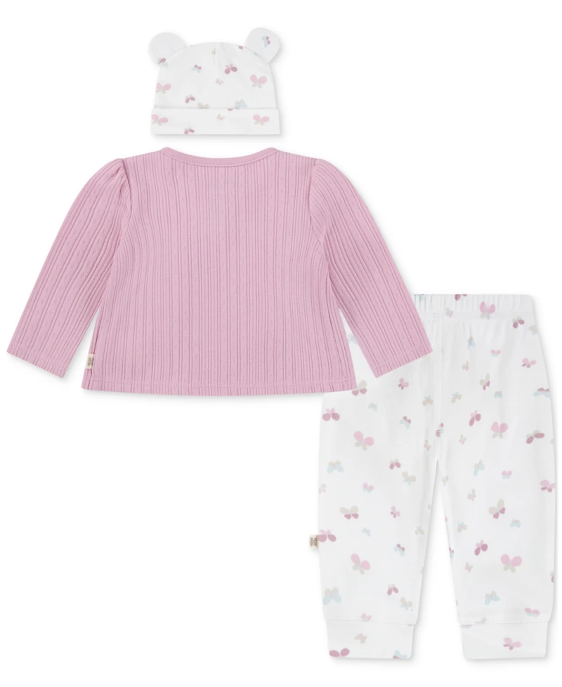 Huggies Baby Girls Cotton Cardigan, Pants & Hat, 3-Piece Set
