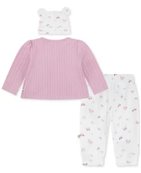 Huggies Baby Girls Cotton Cardigan, Pants & Hat, 3-Piece Set