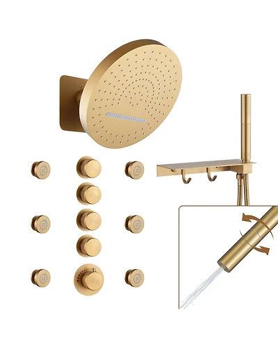 4 Functions Diy Shower Faucet Set Free Combination Main Body Ceiling Rain Shower Head with Handheld Shower and Side Body Jets, Matte Black
