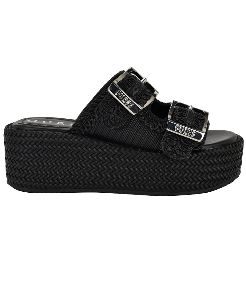 Guess Women's Binks Double-Buckle Woven Platform Wedge Sandals
