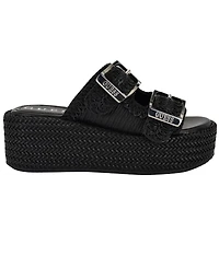 Guess Women's Binks Double-Buckle Woven Platform Wedge Sandals