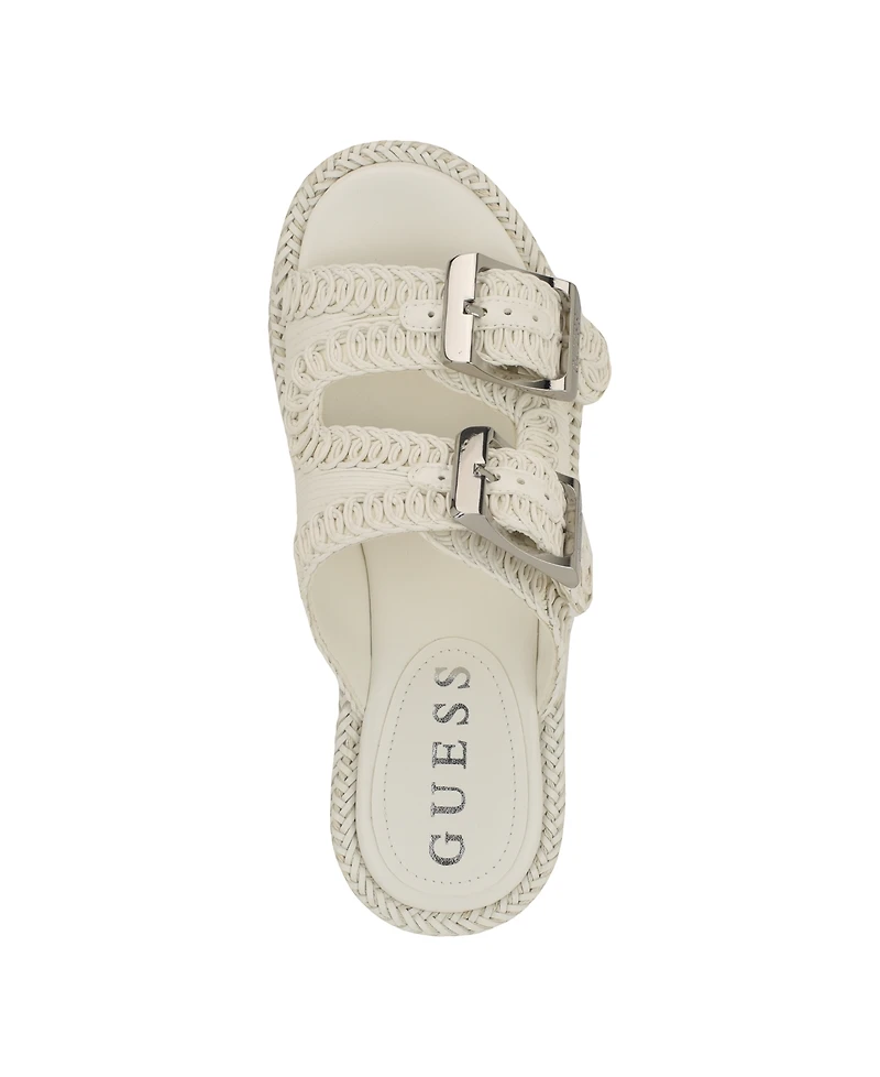 Guess Women's Binks Double-Buckle Woven Platform Wedge Sandals