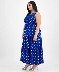 Anne Klein Plus Smocked-Bodice Sleeveless Dress