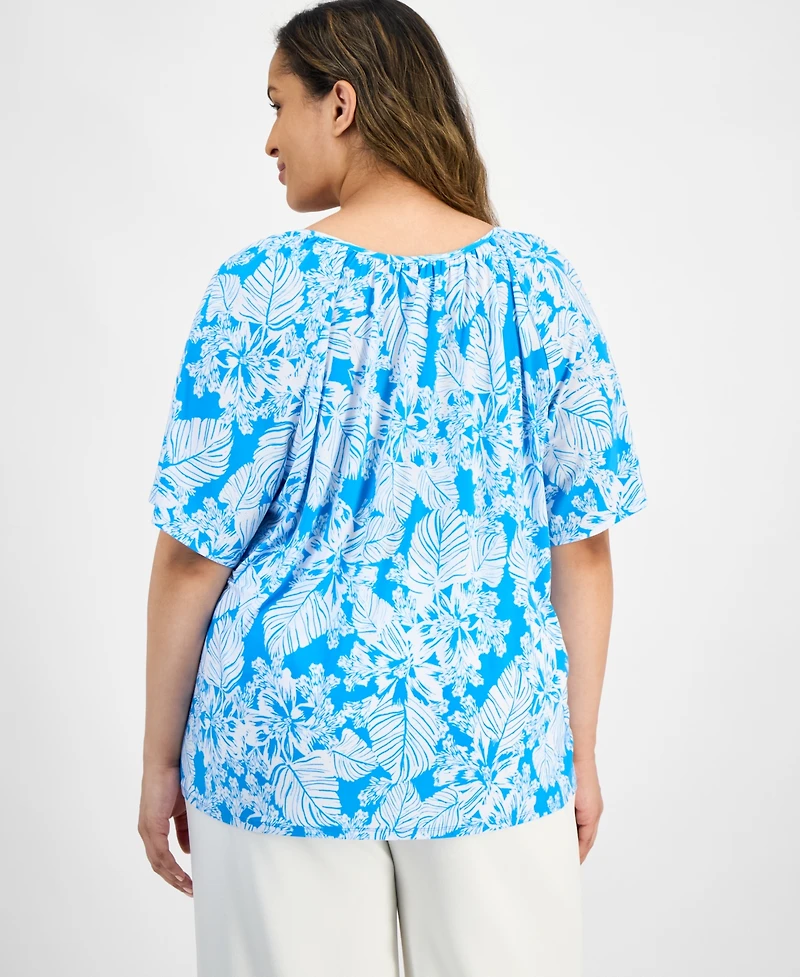 Ak Anne Klein Plus Size Floral-Print Short-Sleeve Top