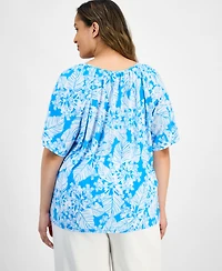 Ak Anne Klein Plus Size Floral-Print Short-Sleeve Top