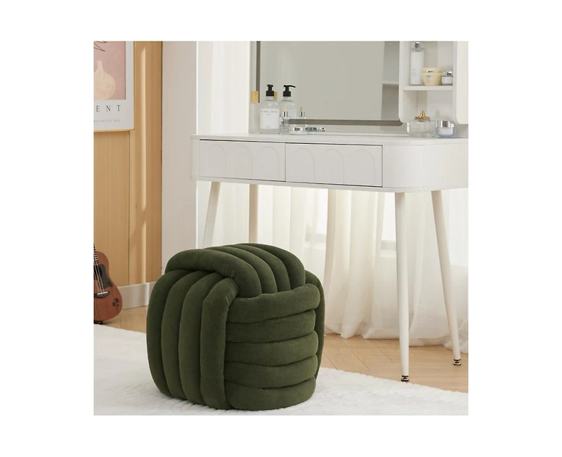 Chenille Fabric Modern Knot Design Ottoman, Comfortable Footstool for Living Room and Bedroom-The Pop Home