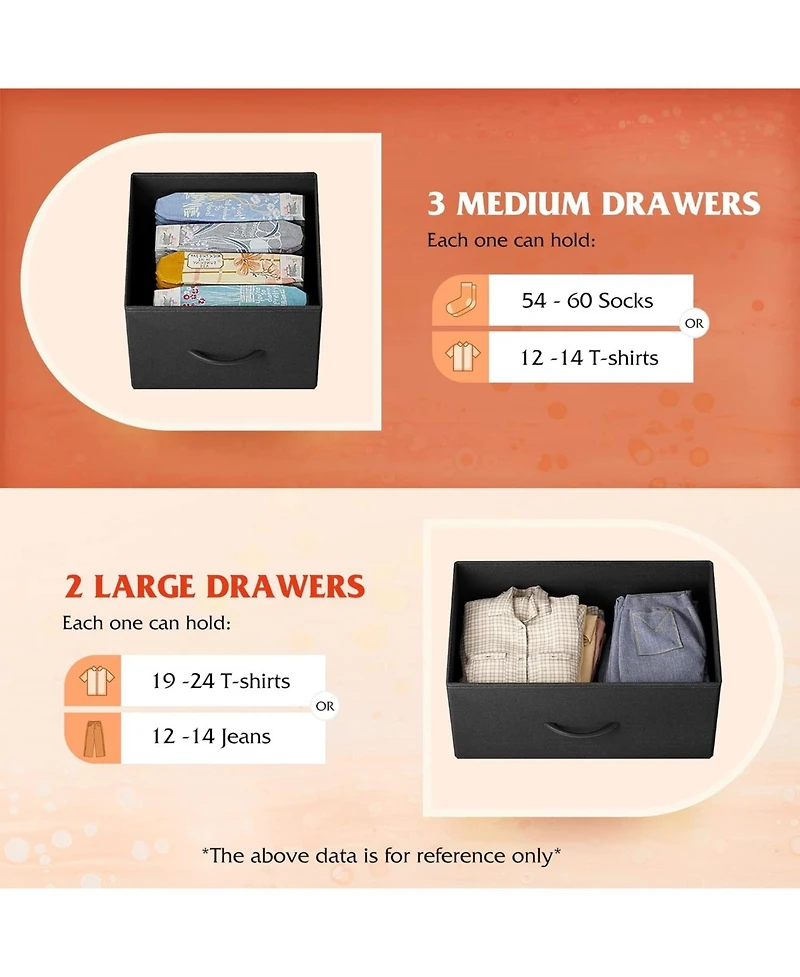 Wlive Dresser for Bedroom with 5 Drawers Long Fabric Storage Drawer Unit Bins Closet Hallway