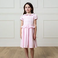 Hope & Henry Toddler Girls Puff Sleeve Smocked Party Dress with Ruffle Collar
