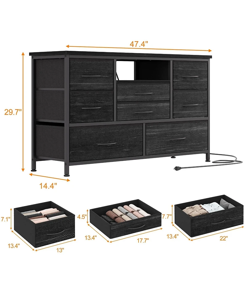 gaomon Tv Stand Dresser for Bedroom with 8 Fabric Drawer & Power Outlet