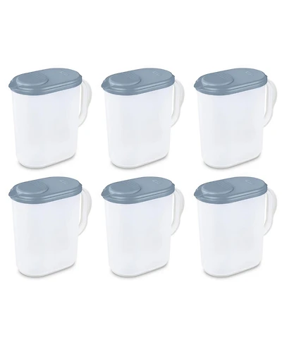 Sterilite Plastic Lidded Pitcher with Clear Base and Handle, Washed Blue, 6-Pack