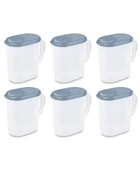 Sterilite Plastic Lidded Pitcher with Clear Base and Handle, Washed Blue, 6-Pack