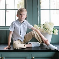 Hope & Henry Boys Linen Short Sleeve Button Down Shirt