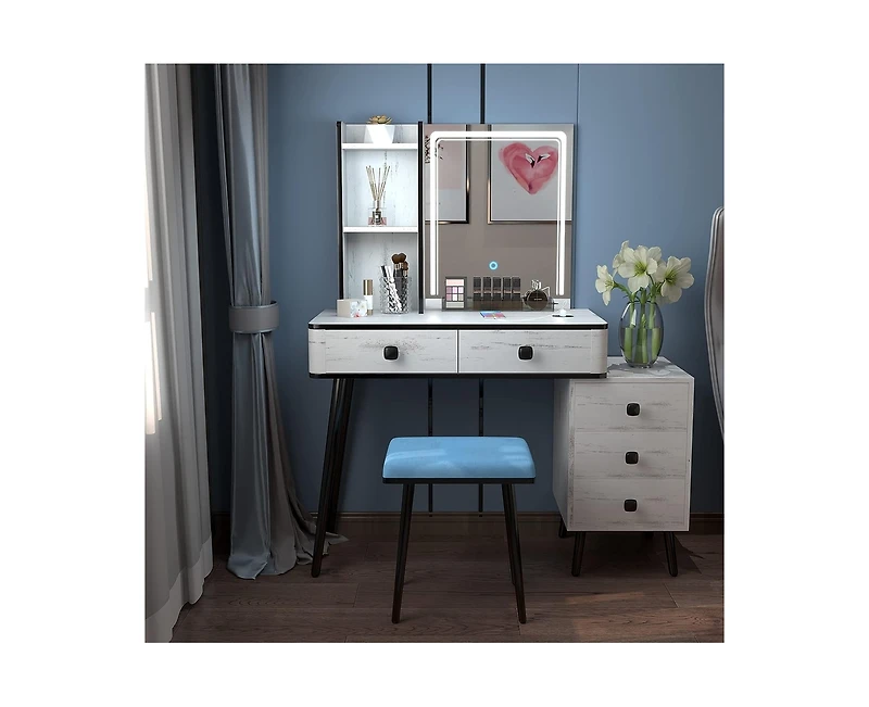 Vlsrka Vanity Makeup Desk with Mirror and Lights
