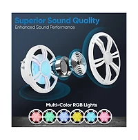 Pyle 6.5'' Slim Waterproof Subwoofer, 150W, Rgb Lights, Remote Control, White