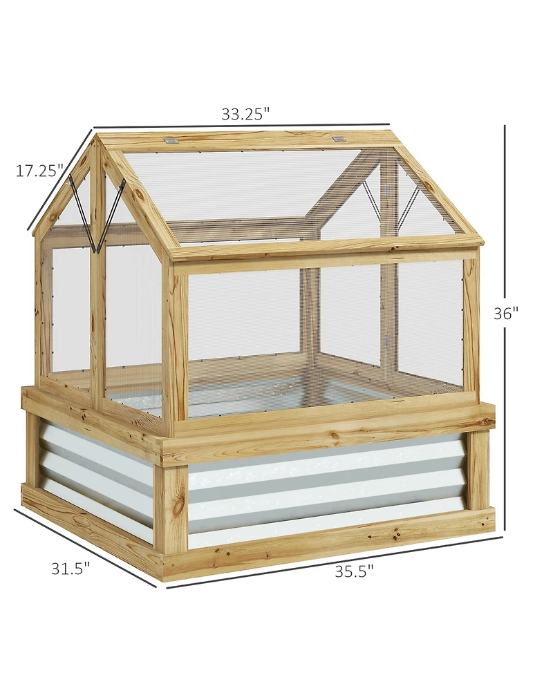 Outsunny Raised Garden Bed with Wooden Cold Frame, 35.5" x 31.5" x 36"