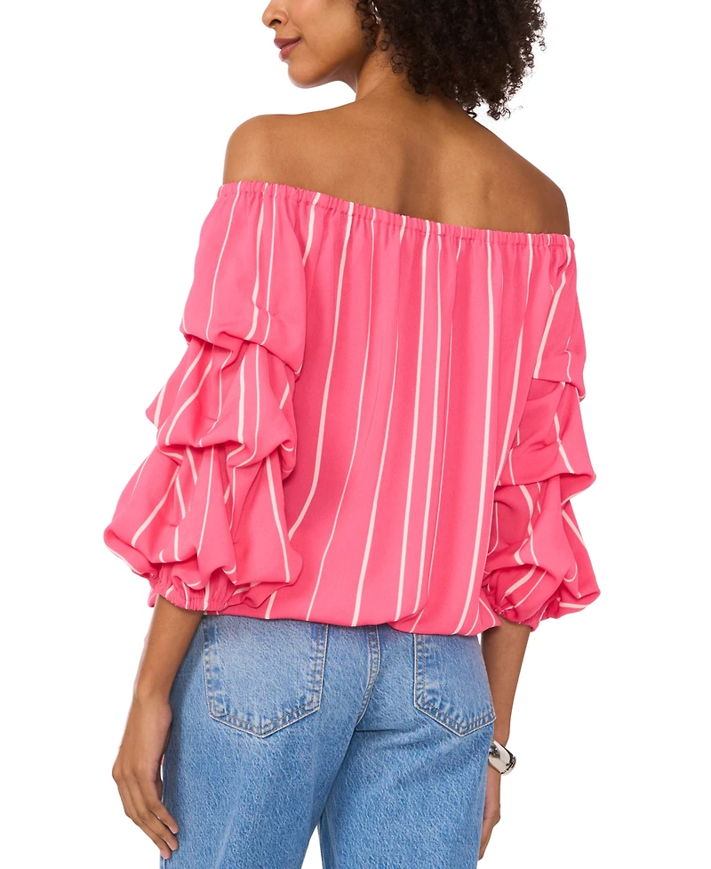 Vince Camuto Women's Striped Off-The-Shoulder Bubble 3/4-Sleeve Tie-Front Blouse