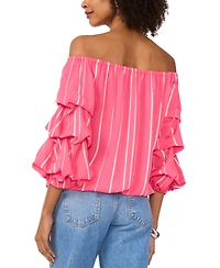 Vince Camuto Women's Striped Off-The-Shoulder Bubble 3/4-Sleeve Tie-Front Blouse