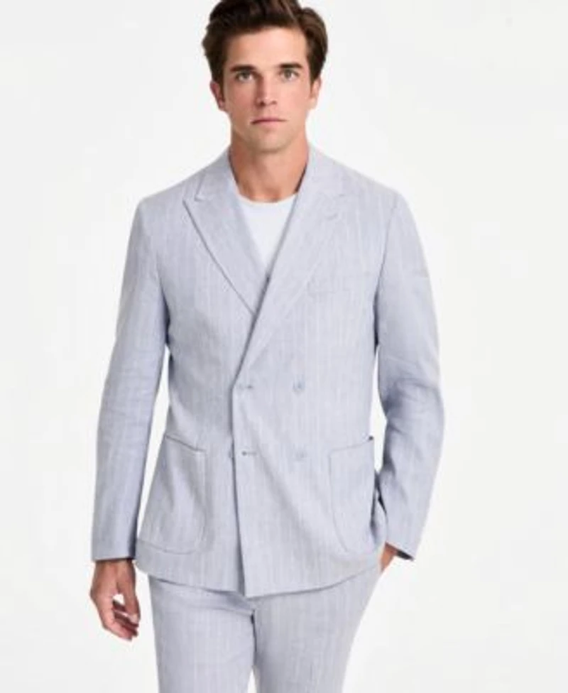 Calvin Klein Mens Slim Fit Double Breasted Linen Suit Separates