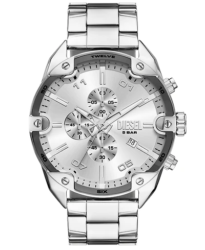 Diesel Men's Spiked Quartz Chronograph Silver Stainless Steel Watch, 49mm