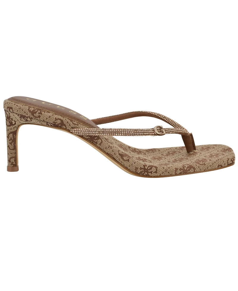 Guess Women's Mayan Rhinestone Thong Kitten Heel Sandals