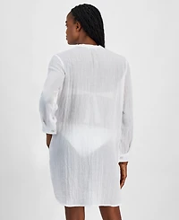 J Valdi Women's Big Shirt Button-Front Long-Sleeve Swim Cover-Up