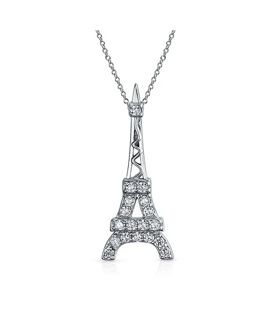Bling Jewelry Eiffel Tower Pendant Necklace with Cubic Zirconia Pave on Sterling Silver