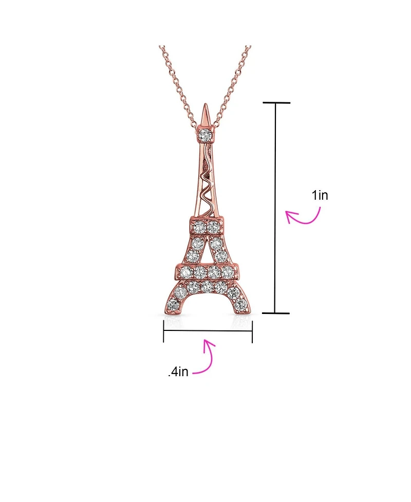 Bling Jewelry Eiffel Tower Pendant Necklace with Cubic Zirconia Pave on Sterling Silver