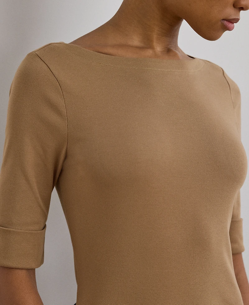 Lauren Ralph Petite Stretch Cotton Boatneck Tee