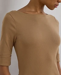 Lauren Ralph Petite Stretch Cotton Boatneck Tee
