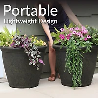 Anjelica Flower Pot Planter - Outdoor/Indoor Unbreakable Double-Walled Polyresin with Uv-Resistant Sable Finish - Set of 4 - Large 24-Inch Diameter