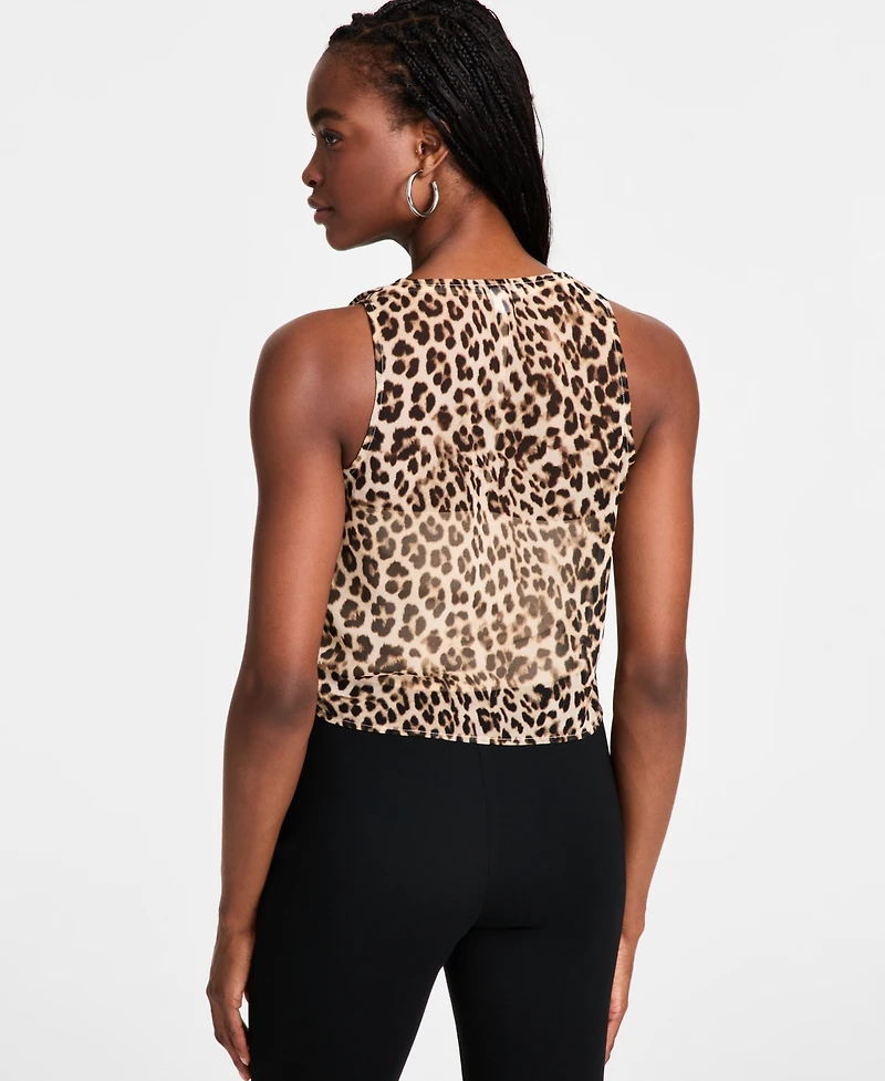 Bar Iii Women's Cheetah-Print Sleeveless Cowlneck Top, Exclusively at Macy's