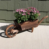 Wooden Decorative Wheelbarrow Planter for Patio, Lawn and Garden - 35" W x 10.25" D x 12" H - Brown