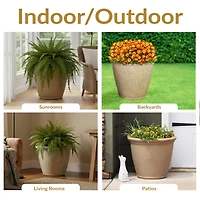 Anjelica 24" Double-Walled Polyresin Outdoor Planter with Uv-Resistant Beige Finish - Set of 2