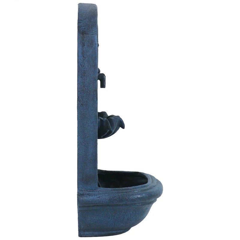 Seaside 27-Inch Solar Wall Water Fountain with Battery Backup - Lead Finish