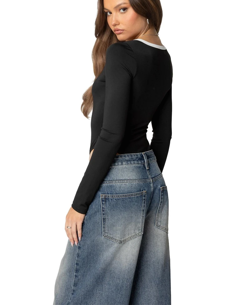 Edikted Womens Contrast Scoop Neck Bodysuit