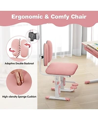 Gouun Kids Height Adjustable Children School Home Study Table and Chair Set with Tilted Desktop for 3-12 Years Old