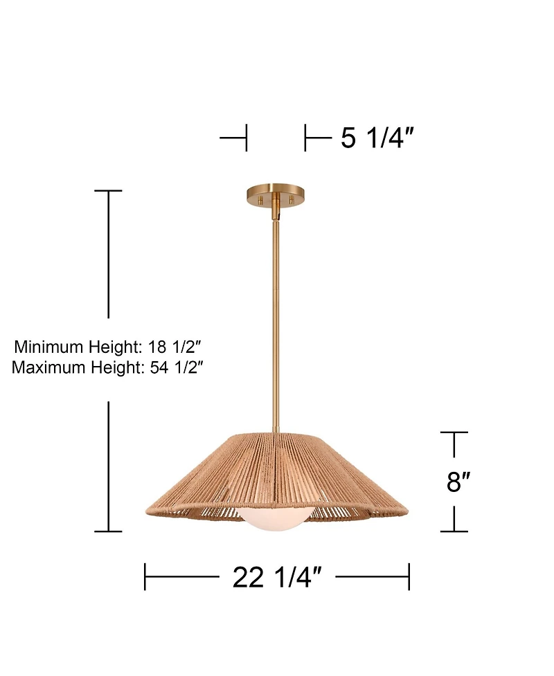 360 Lighting Mylinh 22 1/4" Modern Boho Cottage Pendant Ceiling Light Fixture Dining Room Over Table Kitchen Island Foyer Hanging Brass Finish Natural