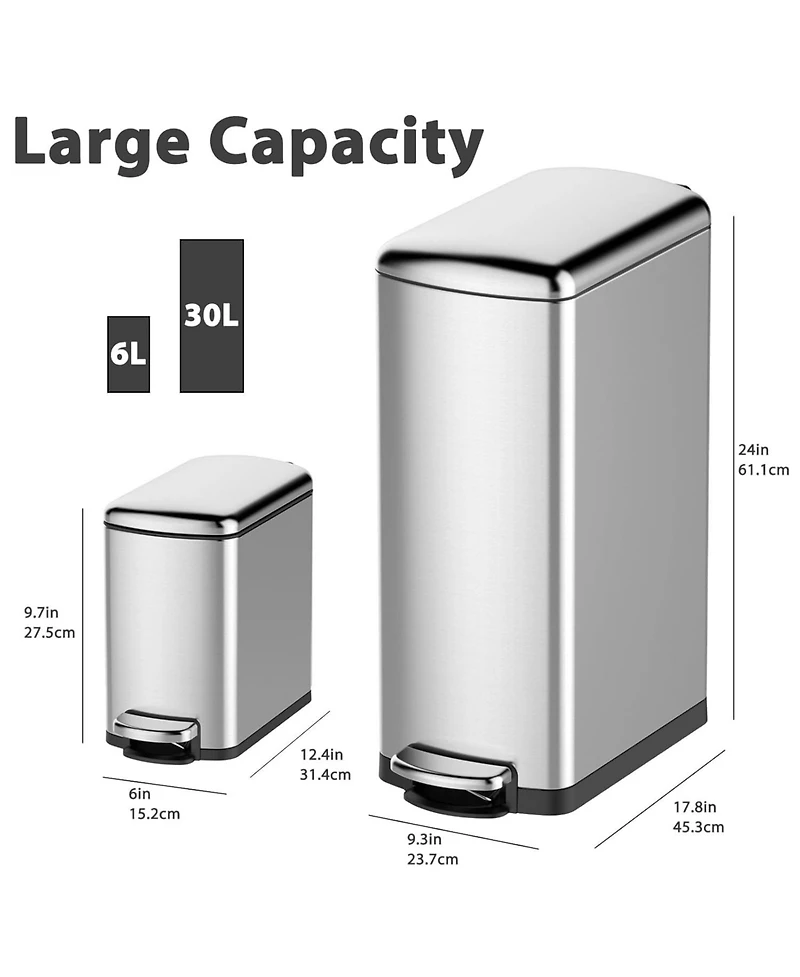 gaomon Kitchen Trash Can Set, 13.2 Gal & 2.11 Gal Stainless Steel Waste Bins