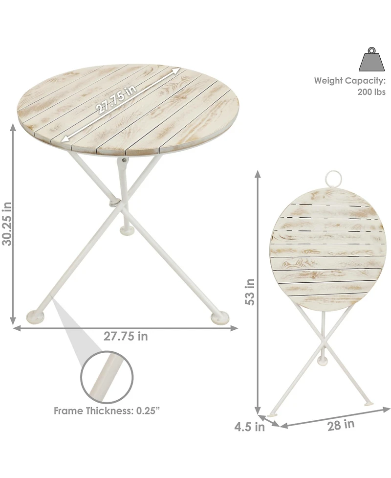 French Country Chestnut Wood Folding Round Bistro Table - 28"- White