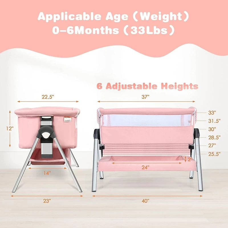 Gouun Portable Baby Bedside Sleeper with Adjustable Heights and Angle