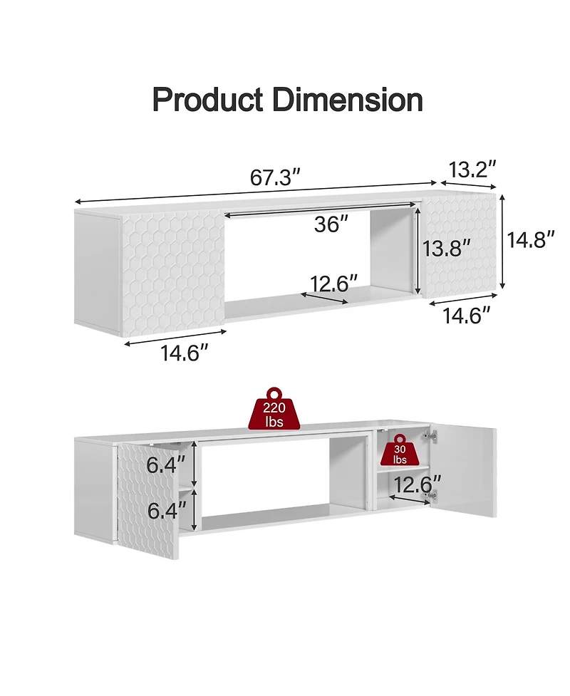 Boyel Living Wall Mount Floating Tv Stand up to 80 inches