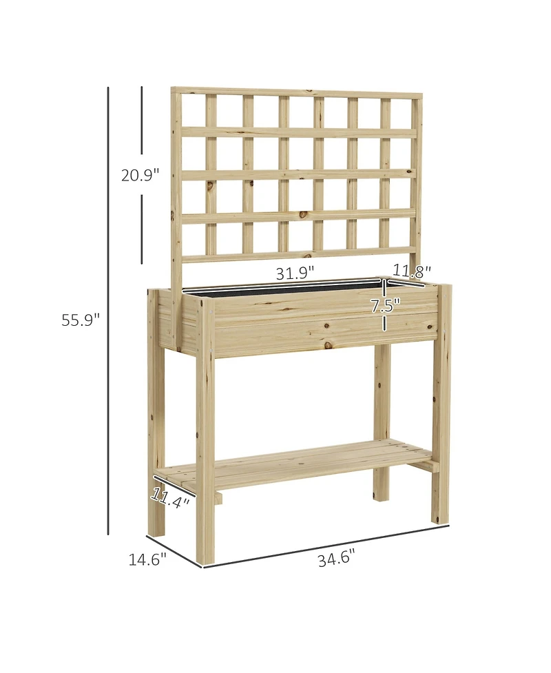 Outsunny Wooden Raised Planter with Trellis, Garden Box with Storage Shelf