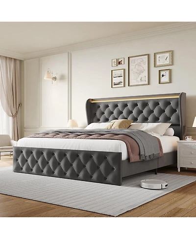 gaomon Queen Led Bed Frame with Charging Station