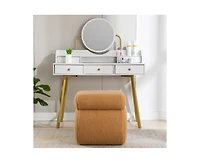 Modern S-Shape Makeup Stool, Teddy Fabric Upholstered Footstool, Comfy Ottoman for Bedroom, Living Room, and Dressing Table-The Pop Home